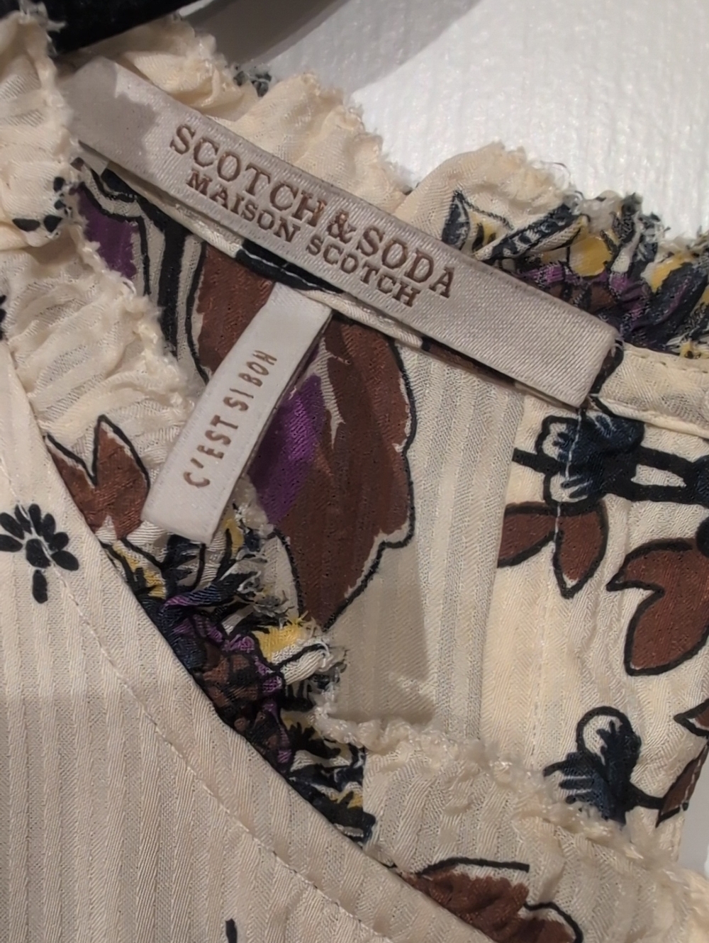 Scotch & Soda Cream Floral Long Sleeve Tiered Ruffle Dress Size M - Picture 4 of 9